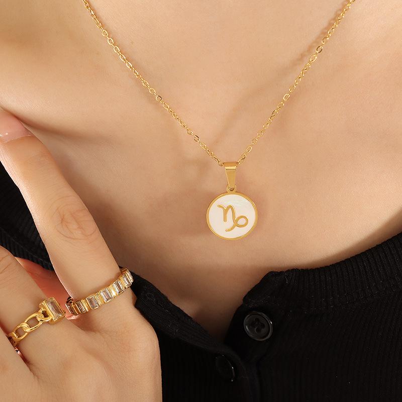French-Inspired Zodiac Pendant with White Mother-of-Pearl Inlay On 18K Gold-Plated Chain