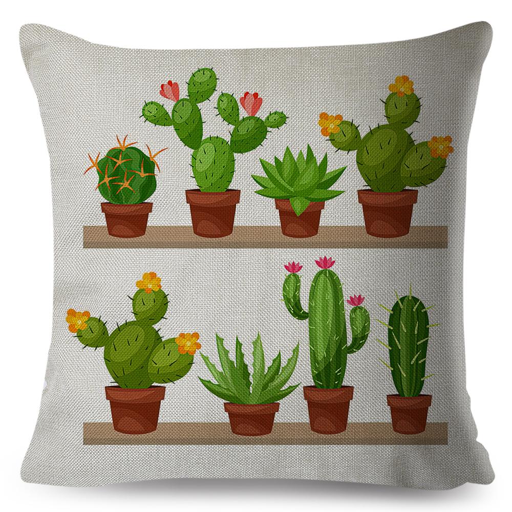 Succulent Cushion Cover Colorful Potted Cactus Design Soft Polyester Sofa Chair Decor Throw Pillow Case