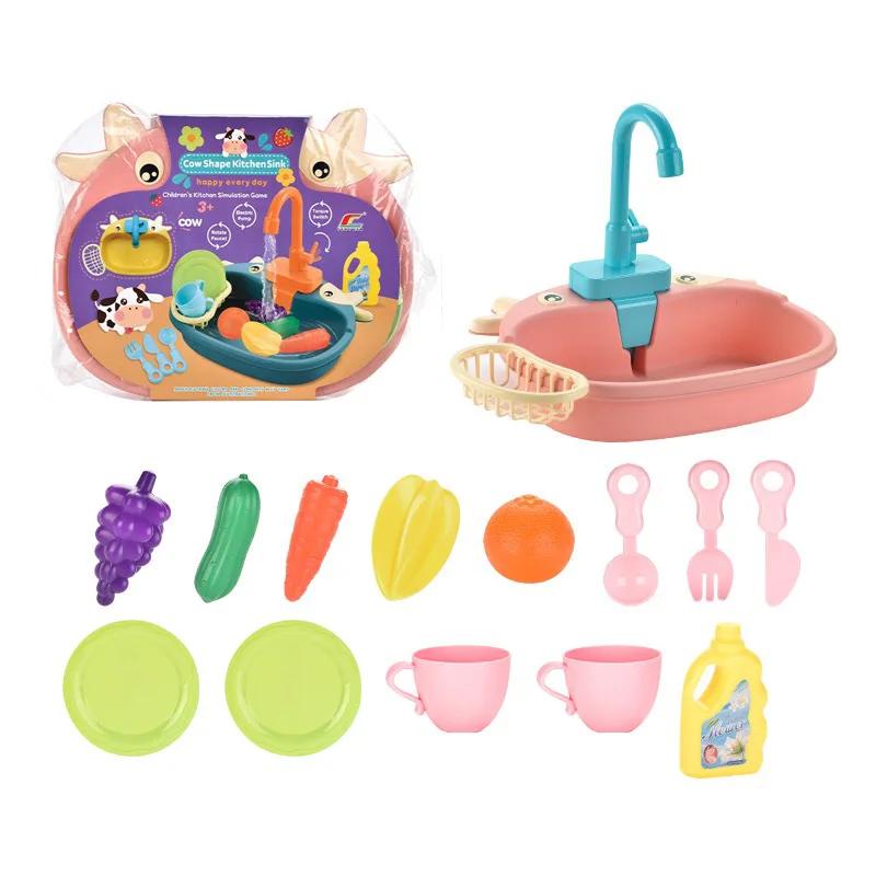 Non-Toxic Kids Kitchen Toys Simulation Electric Dishwasher Pretend Play Mini Kitchen Food Educational Summer Toys Role Playing Children Toys