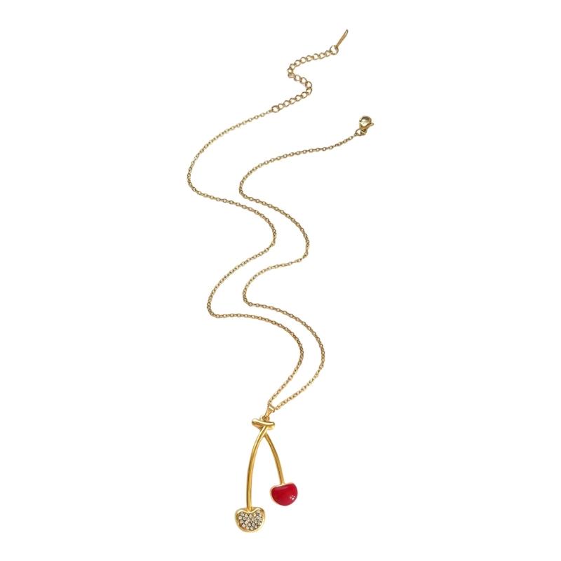 Simple Cherry Mushroom Drop Oil Pendant Neckchain Stainless Steel Layering Necklace Jewelry For Women Daily Wear