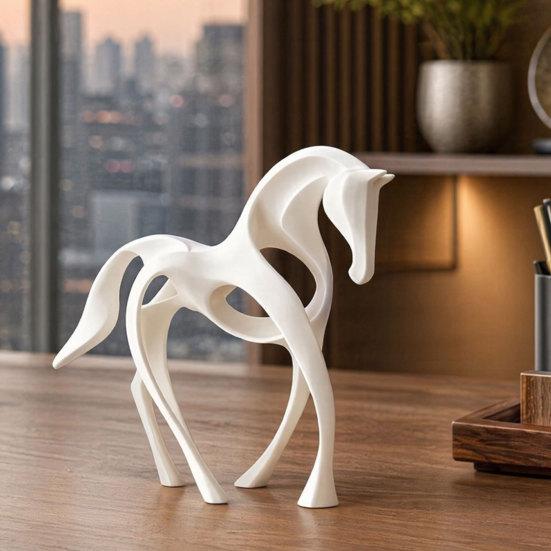 Office Desk Decoration 3D Printed Abstract Horse Statue, Minimalist Hollow White Figurine for Matte Figure Decor, Animal Shape Ornament Home
