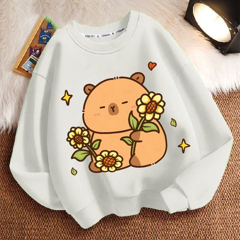 Girls' Fashion Cartoon Capibara Hoodie Spring and Autumn Children's Loose Round-neck Long-sleeved Hoodie