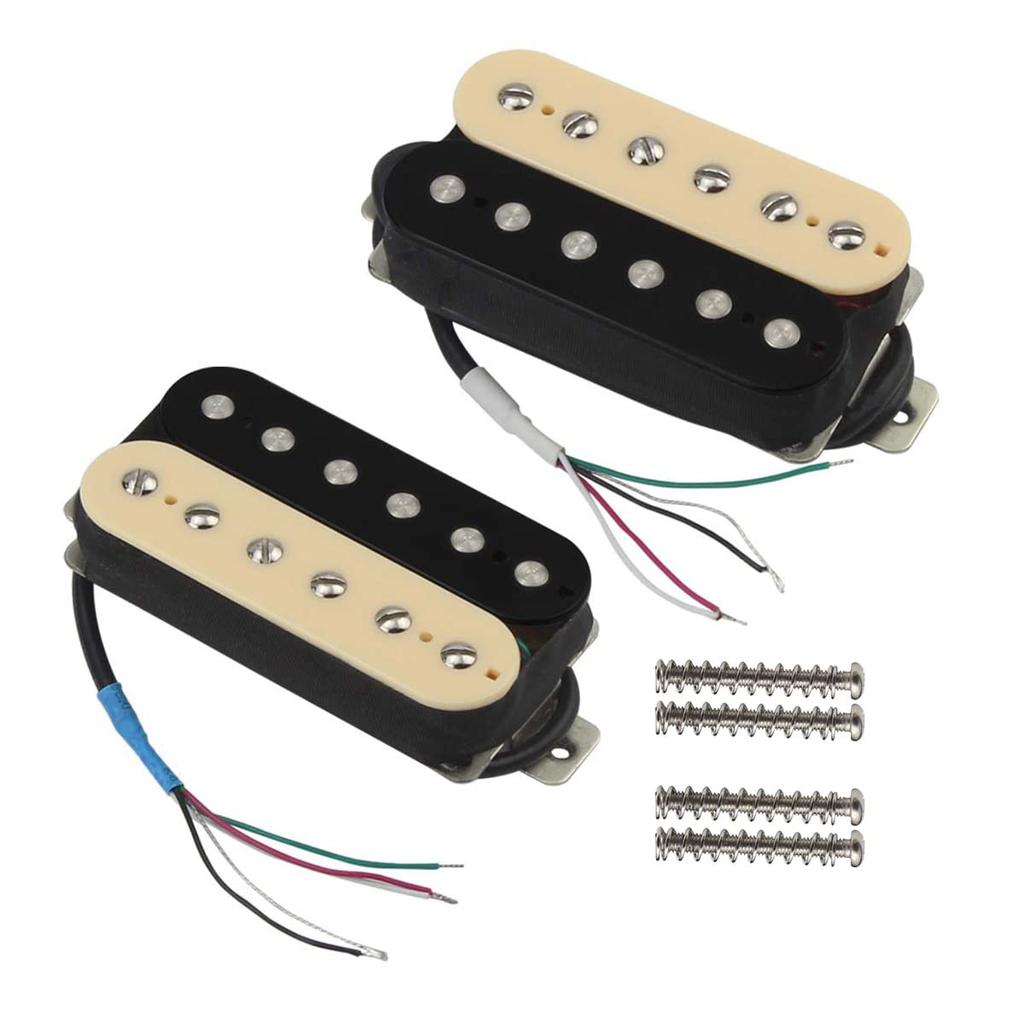 FLEOR High Output Alnico 5 Guitar Pickups, Double Coil Humbucker Pickups, Neck and Bridge Set (Cream + Black)