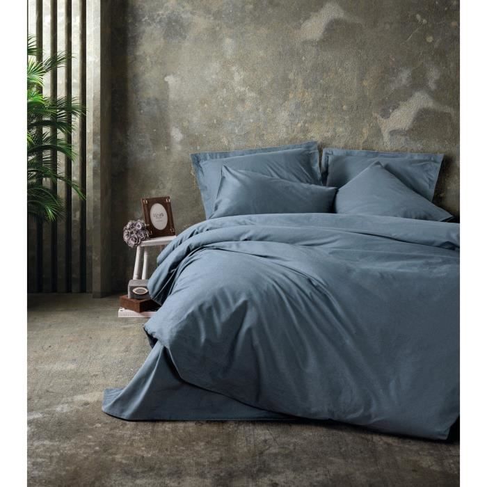 Parure de lit - 1 housse de couette 220 x 240 cm + 2 taies d'oreiller 60 x 60 cm - 100% coton renforcé - Anthracite