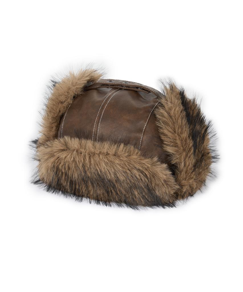 AAKAM Biker Leather Earflap Hat (Brown)