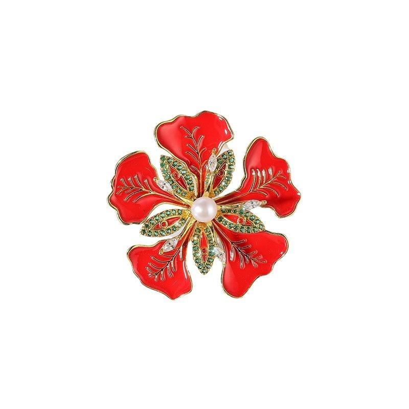 Vintage Enamel Phoenix Flower Brooch, Haute Couture Accessories Wedding Brooch Freshwater Pearl Pin