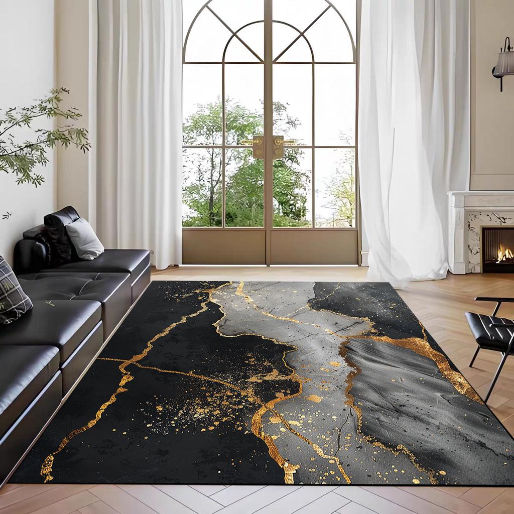 Modern Luxury Marble Carpets for Living Room Decor Fashion Gold Wire Sofa Side Coffee Tables Mat Non-slip Washable Bedroom Rugs