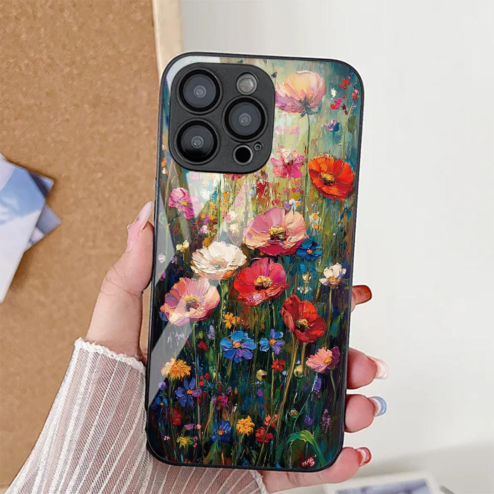 Cute Flower Phone Case For iPhone 17 14 15 13 11 12 16 Pro Max 17 Air 16E SE XR 7 8 Plus Tempered Glass Shockproof Bumper Cover