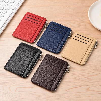 Lychee Pattern Zipper Card Holder – Ultra-Thin, Large Capacity Wallet with Multiple Card Slots and Coin Purse