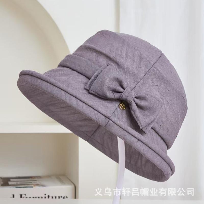 New rolled brim bow decorative temperament bucket hat women's summer literary and leisure sun protection sun hat