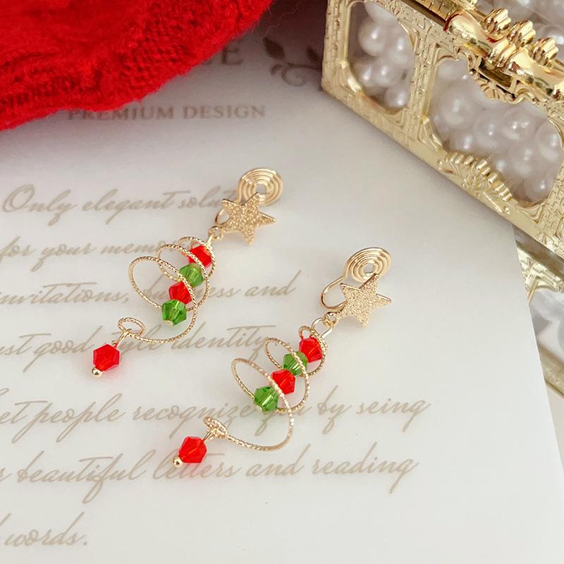 

Christmas Carol Star Tree Earrings & Mosquito Coil Holder Ear Clips for Women - No Piercing, Painless