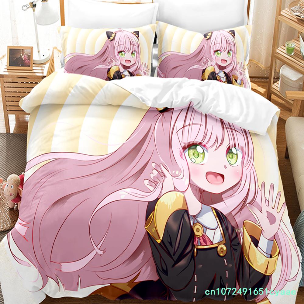 SPY×FAMILY Bedding Set Anime Anya Forger Quilt Cover Single Double Size With Pillowcase Boys Girls Bedspread