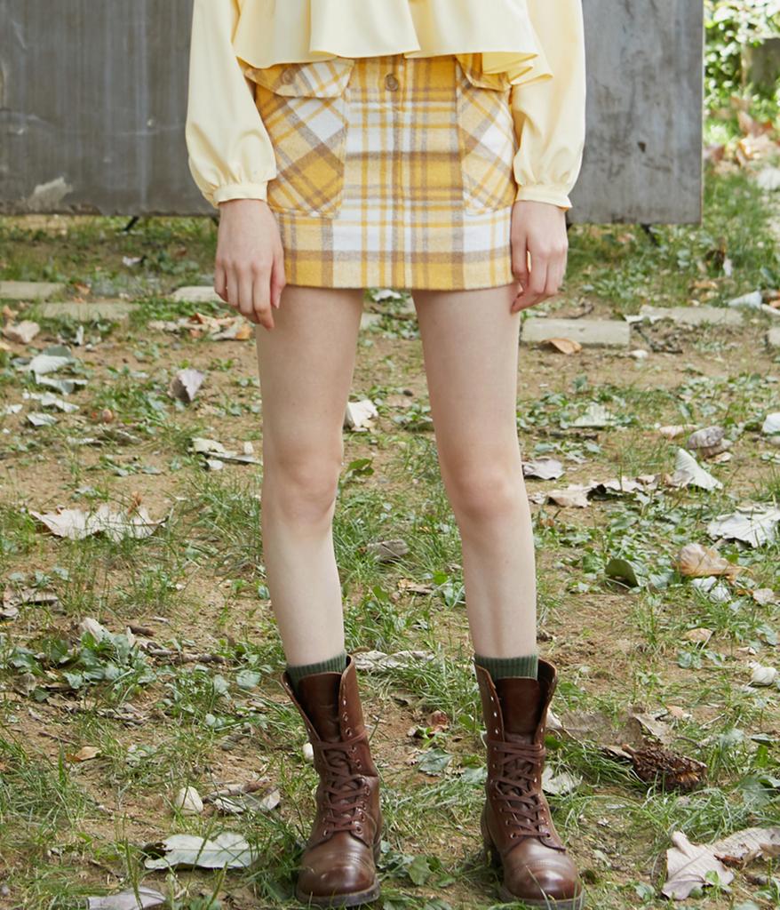 WATCHOUTBABY Check Wool Pocket Skirt_Yellow