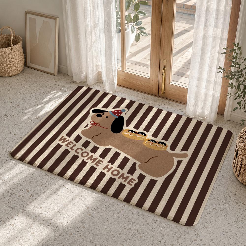 Cute Cartoon Dachshund Puppies Floor Mat Flannel Rug Soft Non Slip Washable Door Mat For Bathroom Bedroom Kitchen Home Decor