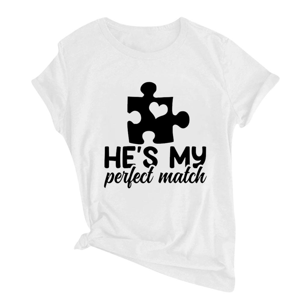 Ladies Casual Round Neck Short Sleeve Pullover Valentine's Day Printed T-Shirt