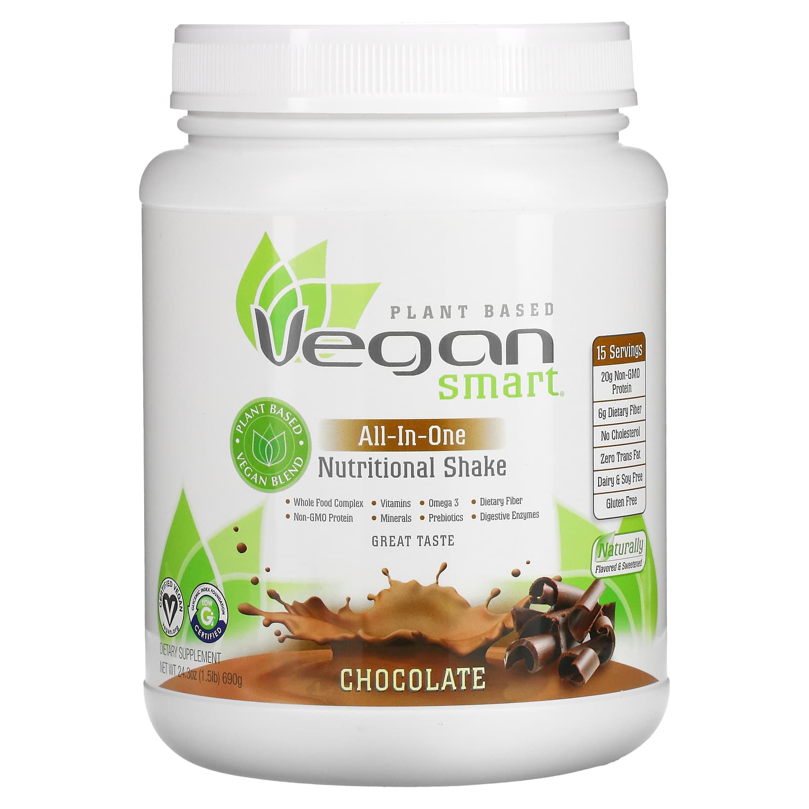 

VeganSmart, All-in-One Nutritional Shake, Chocolate, 1.51 lbs (690 g)
