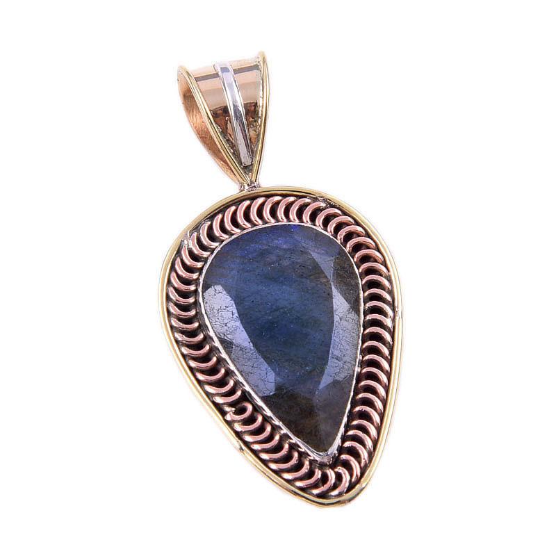 Natural Labradorite 925 Solid Sterling Silver Jewelry TwoTone Pendant 1.50" D8L17