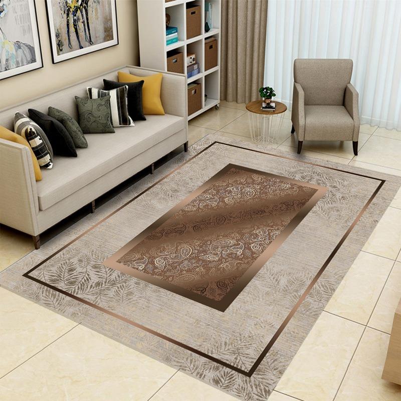 Black and Gold Line Decorative Carpet  Modern and Simple Living Room Anti Slip Floor Mat  Home Bedroom Decorative Carpet