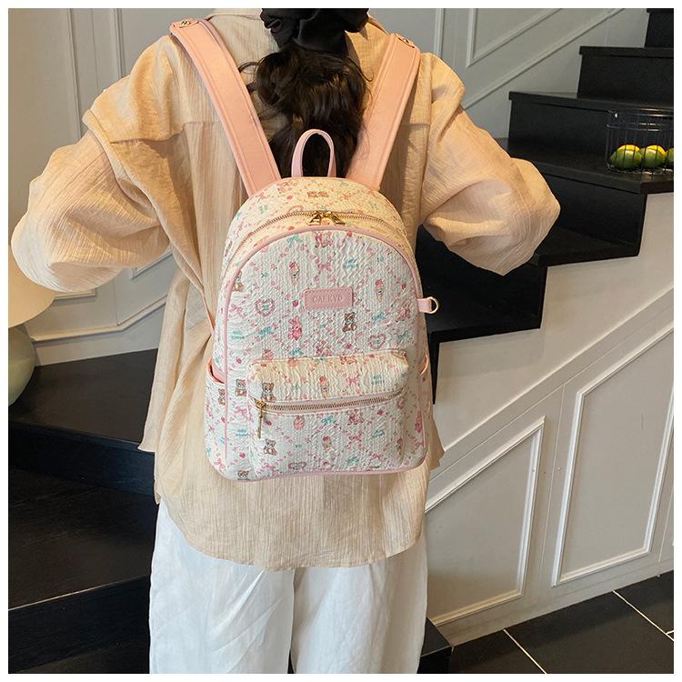 Cute Cartoon Bear Backpack Bag Women's New Fashion Print Casual Backpack Student Schoolbag