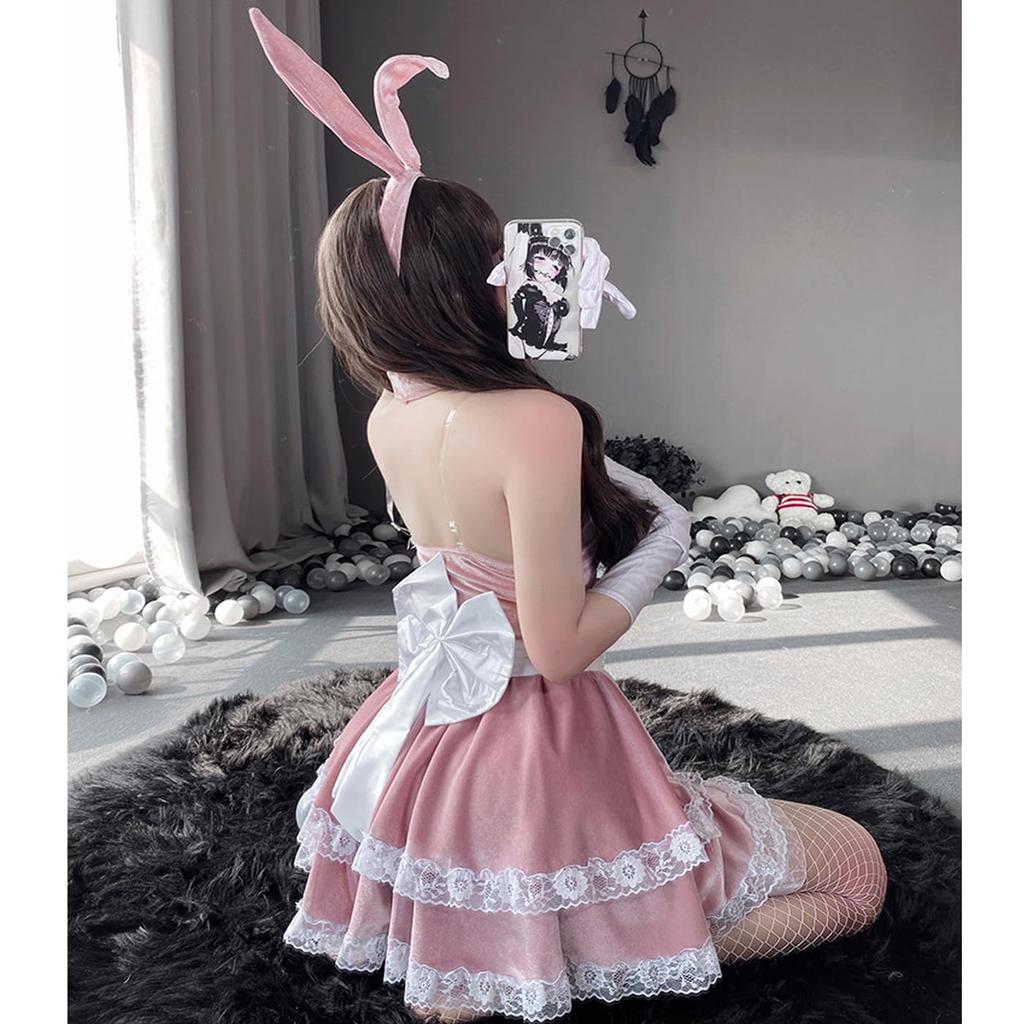 AssassinCat Sexy Pink Bunny Santa Christmas Halloween Costume Stage Performance Cute Velvet Game Adult Photo Luxury Set Costume, Costume, Set,