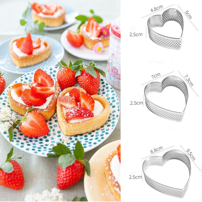 Heart Shaped Perforated Tart Rings With Hole Stainless Steel Tart Bottom Tower Fruit Pie Quiches Cake Ring Mousse Baking Mold