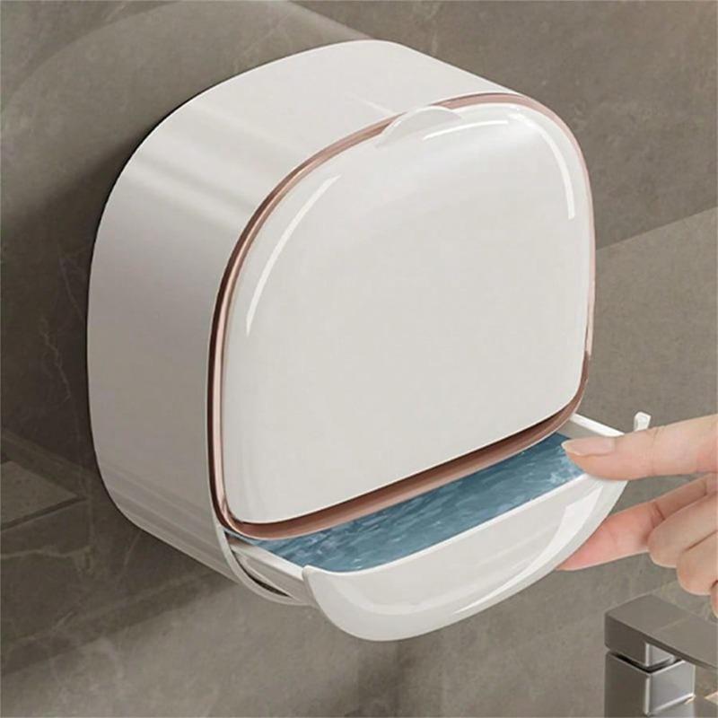 Wall Mounted Soap Holder With Lid, High-End Drainage Soap Holder, Waterproof Soap Dish Storage, Suitable For Bathroom, Shower