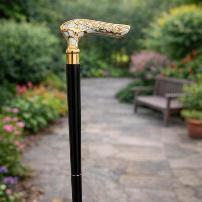 Luxury White Gold Floral Walking Cane Elegant Designer Gentleman’s Walking Stick