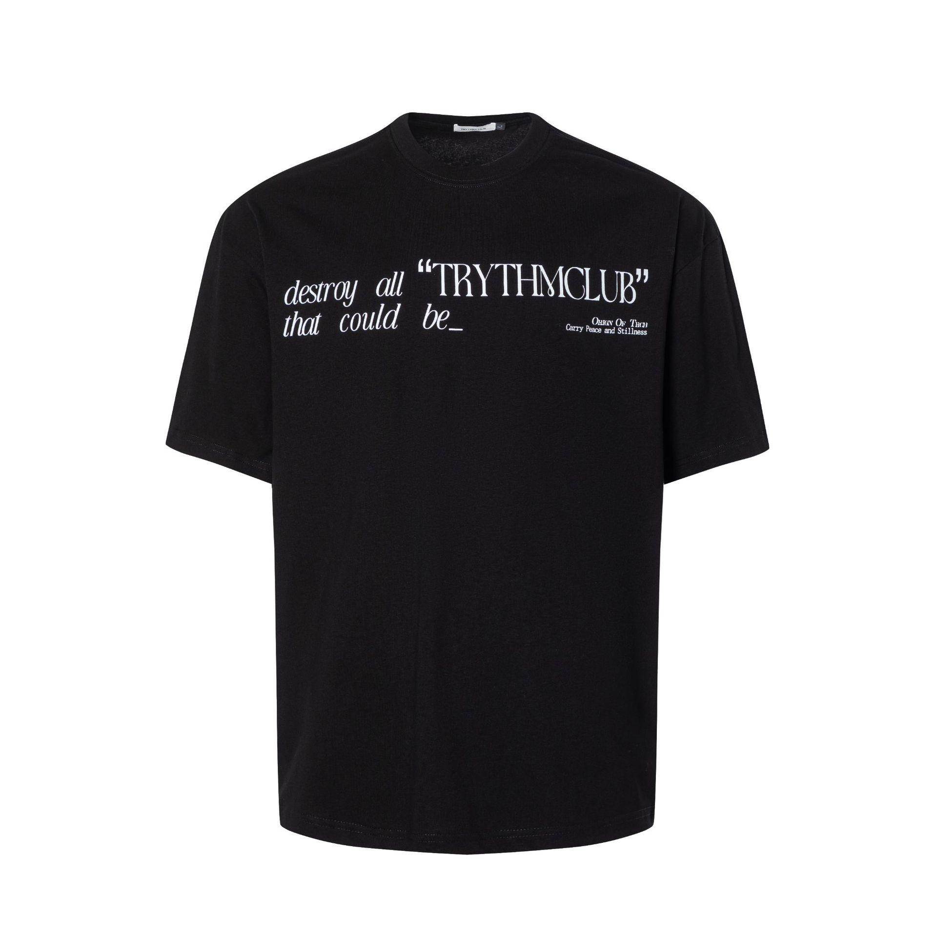 

TRYTHMCLUB Американский уличный слоган Хлопковая свободная летняя футболка XL чёрный