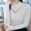 Women's High-Neck Lace Trim Knit Long Sleeve Top