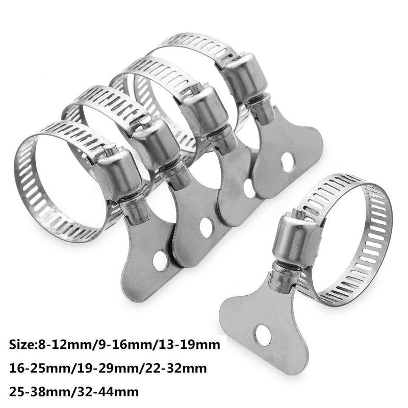 5Pcs Stainless Steel Handle Hose Clamp T Bolt Circular Air Water Pipe Gas Exhaust Hose Clip Welding Sealing Powerful Fasteners