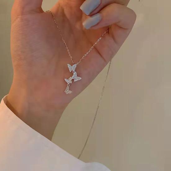 Butterfly Pendant Necklace Women Rhinestone Butterflies Necklace Elegant Clavicle Chain Birthday Anniversary Gift for Her