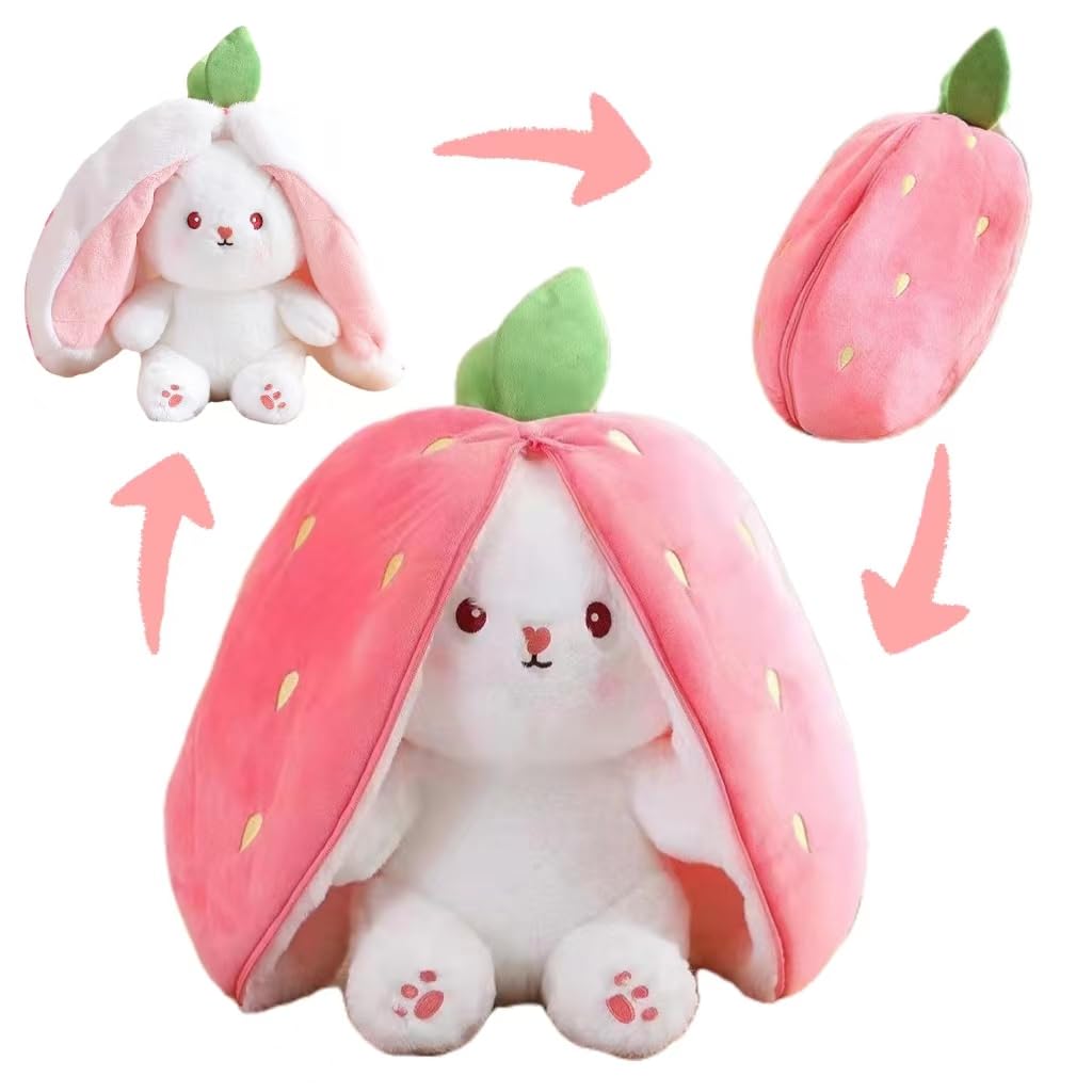 Strawberry Rabbit Bunny Stuffed Toy Bunny Stuffed Toy Deformable Hug Pillow Stuffed Toy Hug Pillow Cute Animal Carrot Bunny Stuffed Toy (18CM,