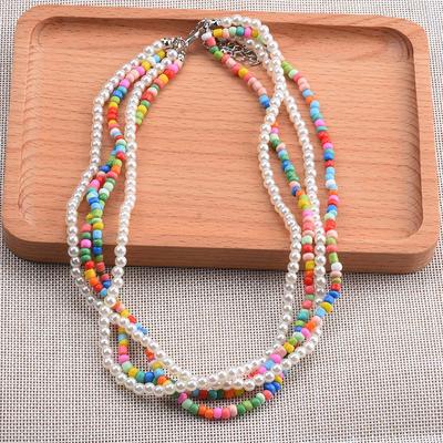 Pearl Necklace Bohemian Fashion Hand-Woven Colorful Rice Bead Multi-Layer Necklace