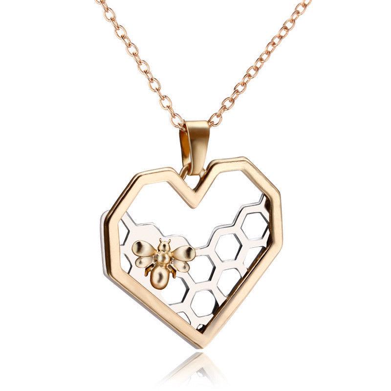 Natural Heart Shape Honeycomb Beehive Hive Honey Bee Pendant Charm Necklace Natural Heart Shape Honeycomb Beehive Hive Honey Bee Pendant Charm Necklace