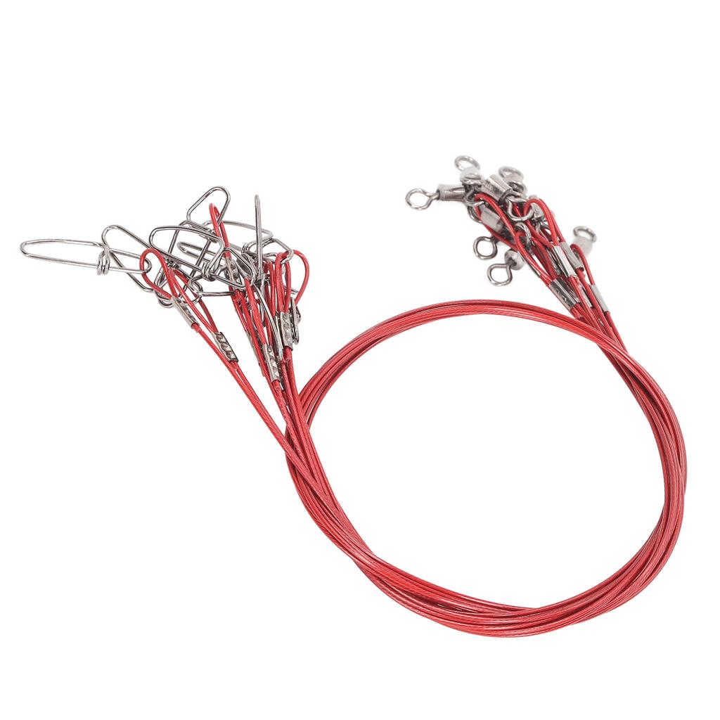 10Pcs 50cm Fishing Wire Rigs Leaders Anti Bite Fishing Line Leaders with Swivels Ine Leaders Red