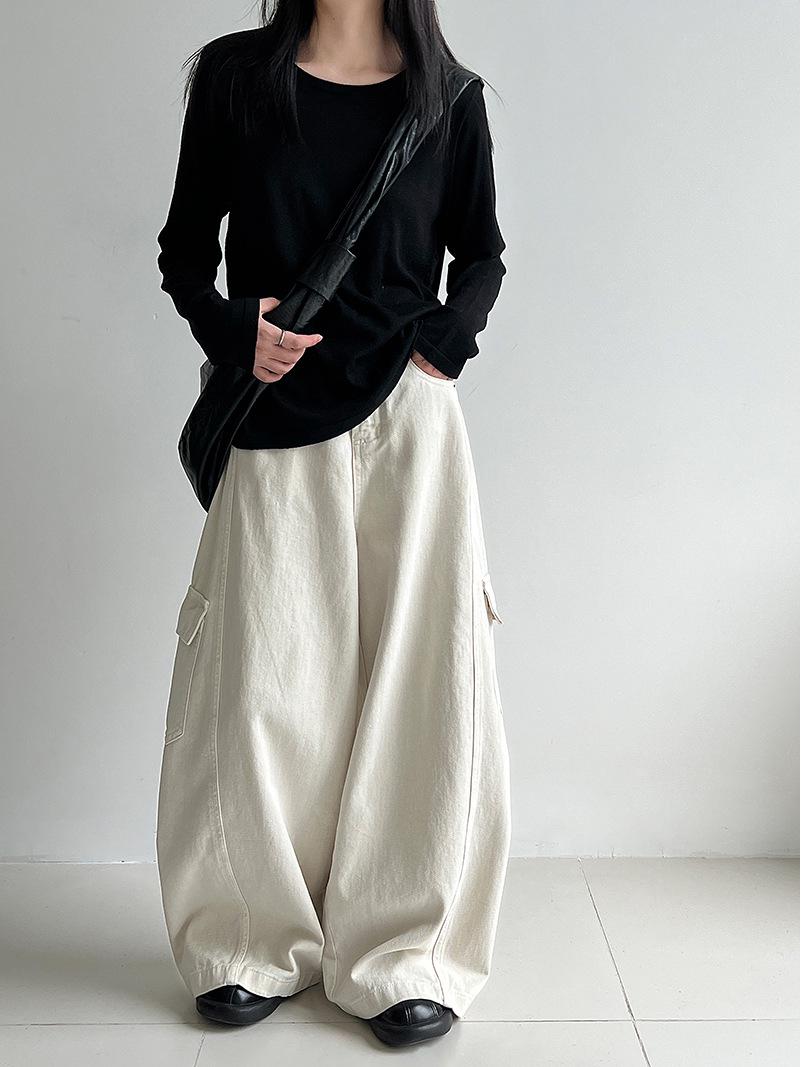 Lu Xi Korean Retro Wide-Leg Cargo Pants Women 2025 Autumn Collection Jeans. Large