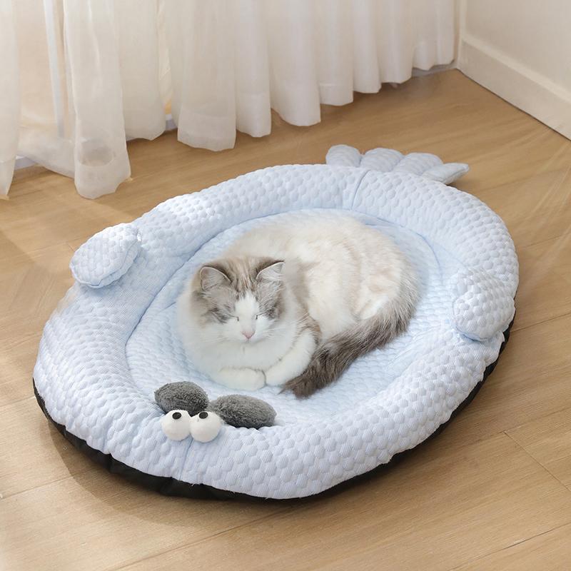 Summer Pet Cooling Pad Ice Silk Breathable Dog Cat Bed Anti-Heat Oval Mat For Small Medium Large Pets With Non-Slip Base