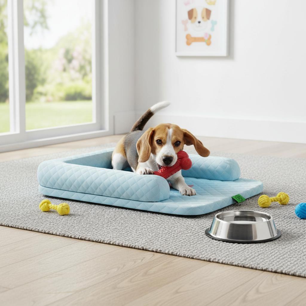 Dog Cooling Mat with Pillow Tear Resistant Cooling Dog Bed Supportive Pillow Pet Bed Breathable Quilted Pet Lounger Neck Support