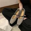 Fashion Flat Shoes for Women Summer New French Square Toe Hollowed Out Woven Flat Belt Breathable Versatile Beach Shallow Mouth Pumps