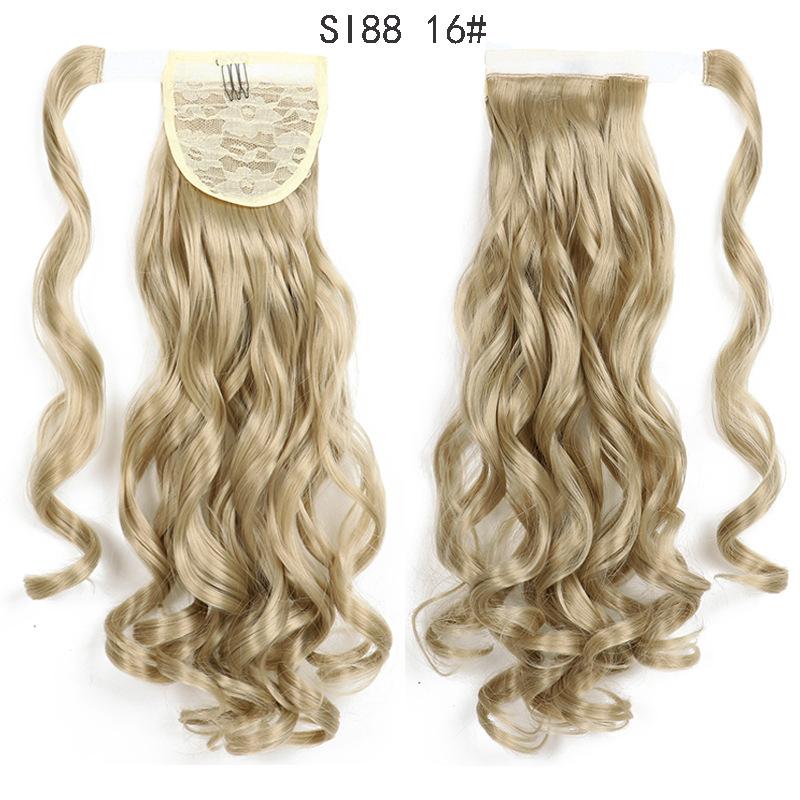 22" Long Ponytail Hair Extension Wrap Around Pony Tail Clip in Curly Wavy Synthetic Fake Hairpiece for Women Daily Life