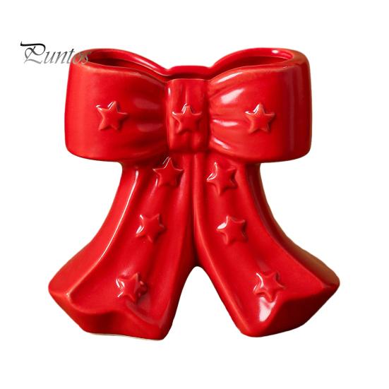 Dried Flower Holder Ceramic Bow Vase with Star, Decorative Flowers Vase, Creative French Style Arrangement for Living Room Table Centerpiece