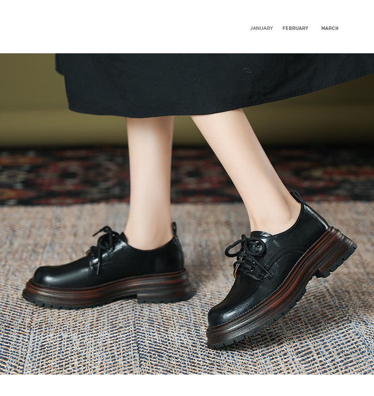 Women's 2024 Spring/Summer Retro Lace-Up Loafers - Thick Sole, Round Toe, Chunky Heel In British Style