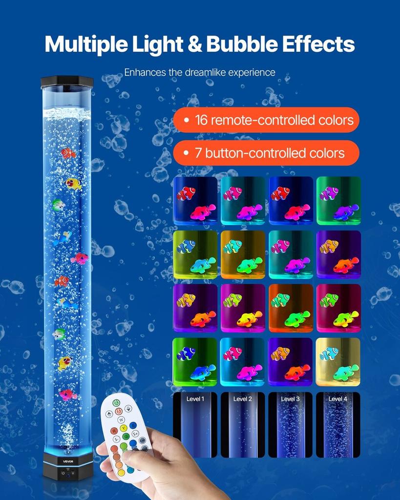 Bubble Tube Lamp 16 Color 1 m Sensory Aquarium Lamp for Relief Calming