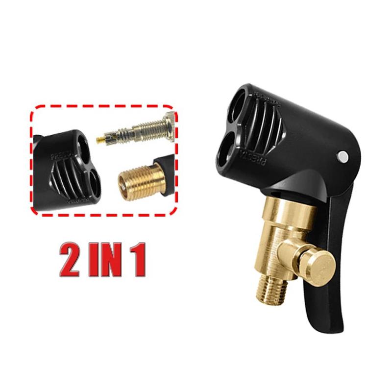 To-i-ett bildekk ventil pumpedyse Auto messing Bærbare oppblåsbare pumper Luftchuck Inflator Clip-on Adapter Gjengekobling
