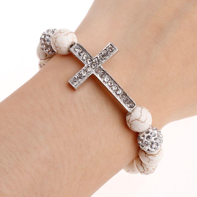 Beading Bracelet White Stone Rhinestone Bangle Natural Stones Beads Men Jewelry Cross Party Gifts