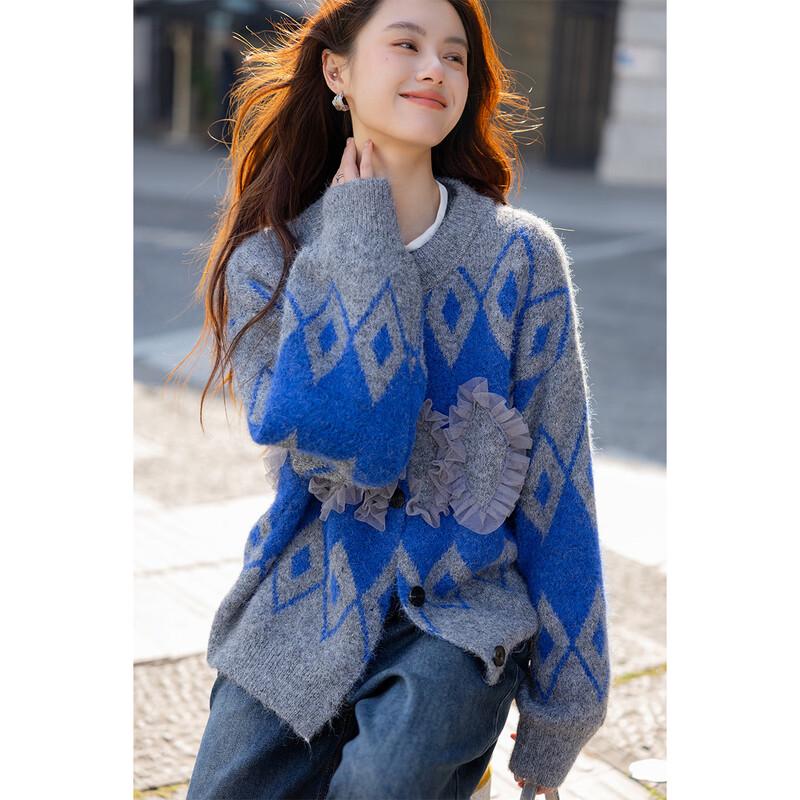 

Women s Sweet Fair Isle Knitted Cardigan One Size