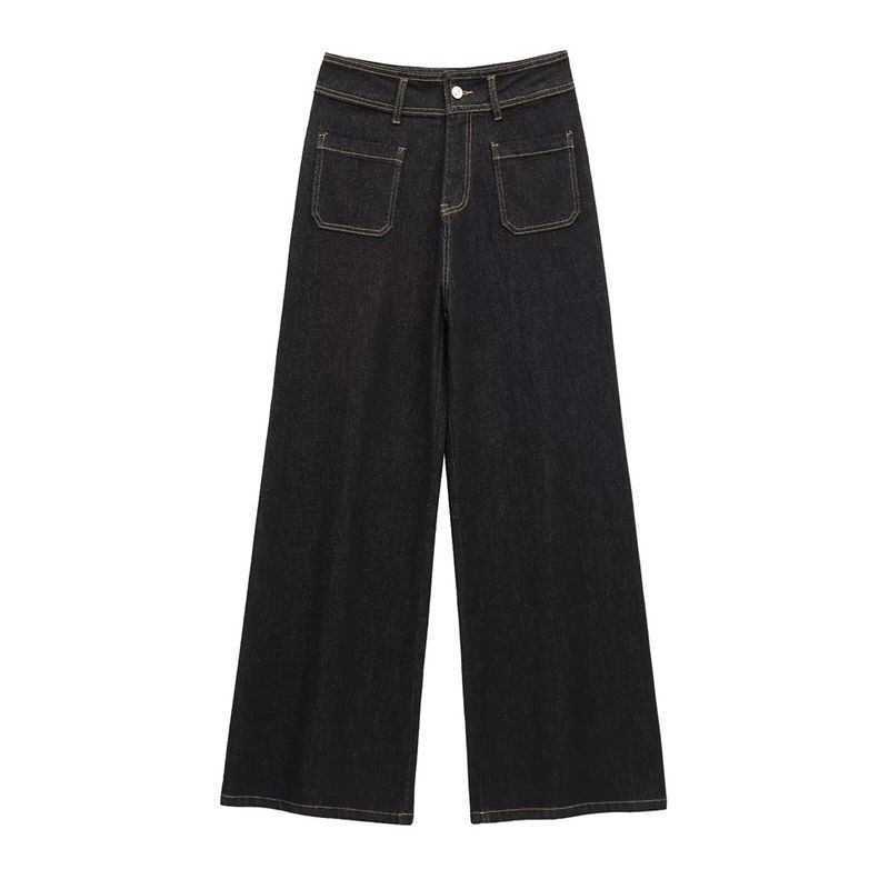 

Kaslead New Arrival Women s Clothing Fashion Style Fashion Pocket Decoration High Waist Wide Leg Denim 8307800 Black L