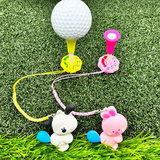 Golf Tee Hanger Donut Shaped Plastic Anti-Lost Ring with Strap Cartoon Animal Pattern Golf Tee Holder for Men Women