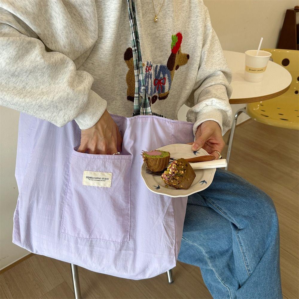 Korean Style Plaid Shoulder Bag Travel Women Handbag Fashion Canvas Tote Bag  Girls