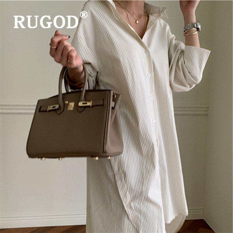 2025 Korean Loose Casual Mid-length Vertical Striped Shirt